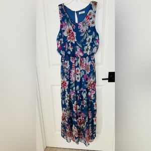 LARA G. By LARA GUIDOTTI Blue Floral Silk Blend Sleeveless Maxi Dress Large